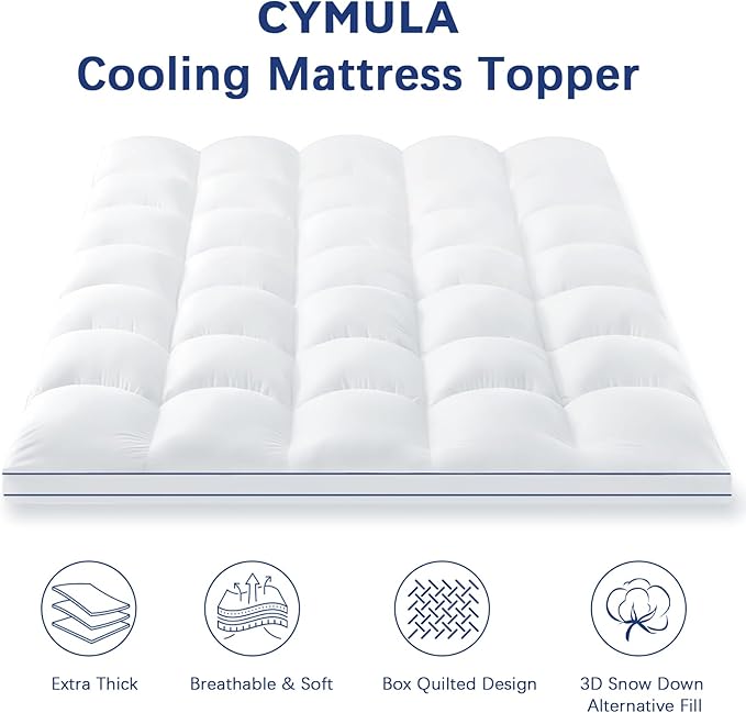 CYMULA California King Mattress Topper, Cooling Mattress Pad Cover, Extra Thick Pillow Top Mattress Topper with 8-21 Inch Elasticated Deep Pockets, Plush Down Alternative Fill Mattress Protector