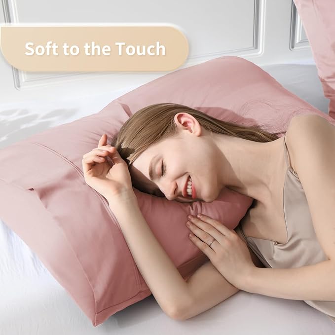 King Pillowcases, Cooling Viscose from Bamboo Pillow Covers with Envelope Closure, Soft Moisture-Wicking for Hot Sleepers, Hair and Skin-Friendly, Pink, 2 Pack