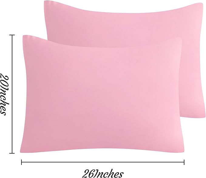 NTBAY Standard Pillow Cases Set of 2, 2 Pack Brushed Microfiber 20x26 Pillow Cases, Soft, Wrinkle, Fade, Stain Resistant Pink Pillow Cases with Envelope Closure, 20x26 Inches, Pink