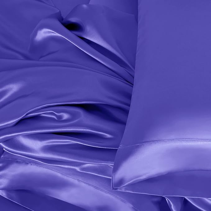 Homiest 4pcs Satin Sheets Set Luxury Silky Satin Bedding Set with Deep Pocket, 1 Fitted Sheet + 1 Flat Sheet + 2 Pillowcases (Full Size, Periwinkle Blue)