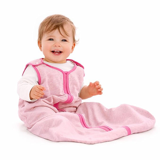 Baby Deedee Sleep Nest Lite - Baby Sleep Sack 0.6 TOG 0-6 Months, Sleeping Bag with Soft Cotton & Patented Shoulder Snaps, Newborn Wearable Blanket for Boys & Girls, Heather Pink