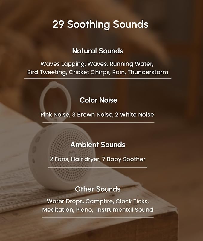 Portable White Noise Machine for Sleeping, 29 Soothing Non-looping Sounds for Adults & Kids, 50h Babies Sleeping Sounds Machine, Timer, Memory Function, Traveling, for Relax-2026 Updated Version