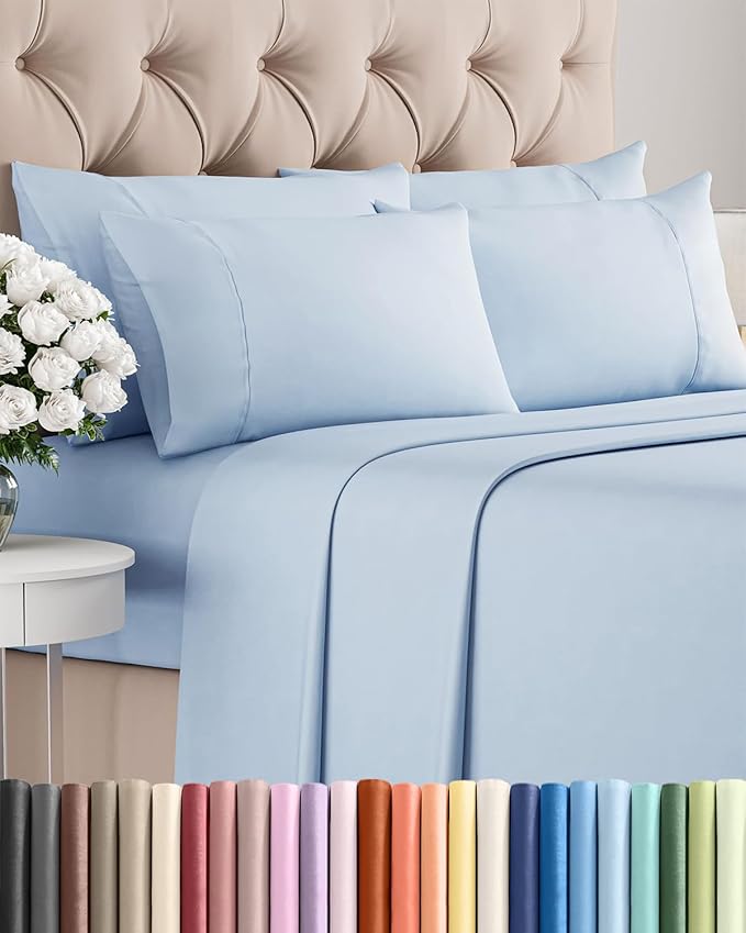 King 6 Piece Sheet Set - Comfy, Breathable & Cooling - Hotel Luxury Bedding for Women, Men, Kids, Teens and Children - 1 Flat & 1 Fitted Sheet & 4 Pillowcases w/ Deep Pockets - Wrinkle Free - Sky Blue