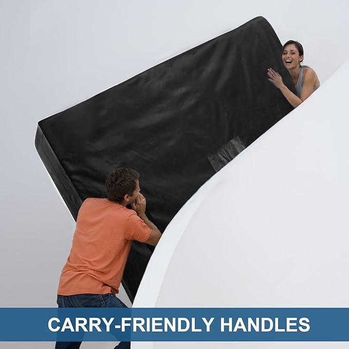 Mattress Bags for Moving and Storage, Heavy Duty Full Mattress Bag with 4 Strong Handles, Waterproof Mattress Cover/Protector for Moving Full Size, Reusable Thick Tarp, Black