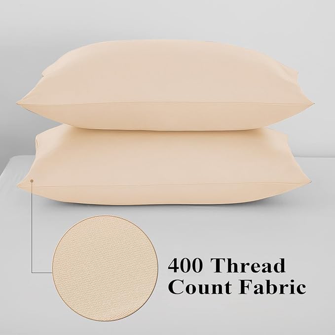 100% Egyptian Cotton Toddler Pillowcases Set of 4, 400 Thread Count Sateen Weave Small Pillow Protectors, Super Soft Breathable Zippered Pillow Covers 13x18 Inches (Beige, Toddler)