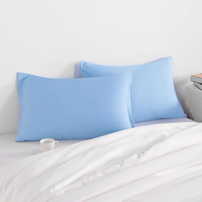 NTBAY King Pillow Cases Set of 2, 2 Pack Brushed Microfiber 20x40 Pillow Cases, Soft, Wrinkle, Fade, Stain Resistant Sky Blue Pillow Cases with Envelope Closure, 20x40 Inches, Sky Blue