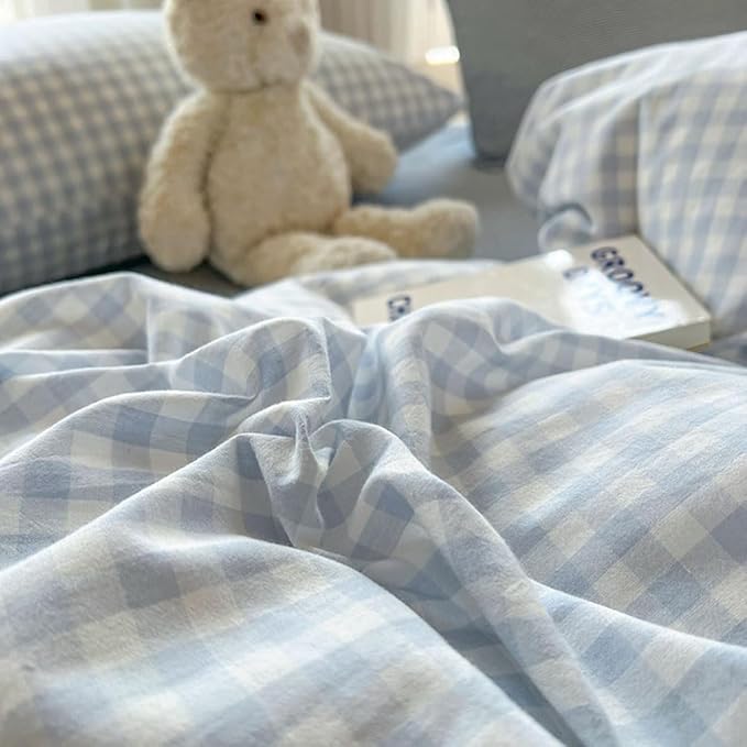 Nayoroom Gingham Duvet Cover Twin Size Blue White Plaid Checkered Comforter Cover 2 Pcs Soft Breathable Washed Microfiber Grid Farmhouse Bedding Set with Pillow Shams