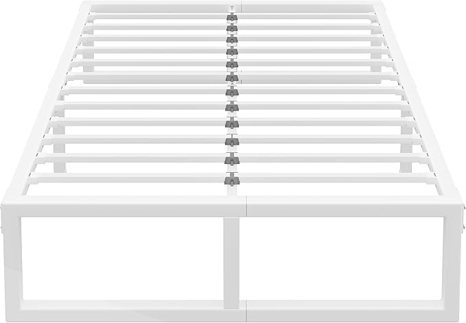 King Size Bed Frame, 18 Inch Metal Platform Bed Frames with Squeak Free U-Slot Design, 6 Non-Slip Guards, 3500lbs Heavy Duty Steel Slat Support, No Box Spring Needed, Under Bed Storage, White