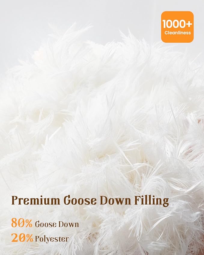 Goose Down Pillow Standard Size Set of 2, Cervical Support for Neck Pain Relief, 1050+ Fill Power, 600 Thread Count Cotton Shell, for Side, Back, and Stomach Sleepers(White,Standard(Pack of 2))