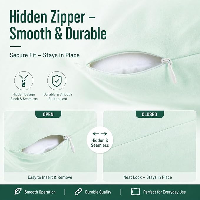 EVOLIVE Body Pillow Cover 21"x54", Ultra Soft Microfiber Pillowcase with Hidden Zipper, Breathable, Machine Washable, for Pregnancy & Side Sleepers, Cover Only (21"x54" Body Pillow Cover, Mint)