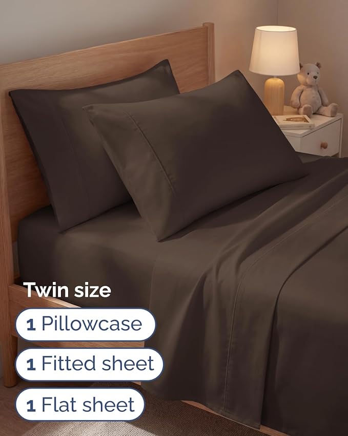 Twin 4 Piece Sheet Set - Comfy, Breathable & Cooling - Soft Hotel Luxury Bedding for Women, Men, Kids, Teens & Children - 1 Flat & 1 Fitted Sheet & 2 Pillowcases w/ Deep Pockets - Wrinkle Free - Brown