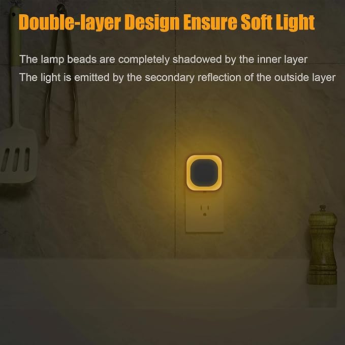 YUNLEX 2 Pack Plug in Dimmable Night Light, Auto Dusk to Dawn Sensor, Soft Golden Yellow Light for Bathroom, Hallway, Stairs, Kitchen, Bedroom, as Mother or Father Gifts