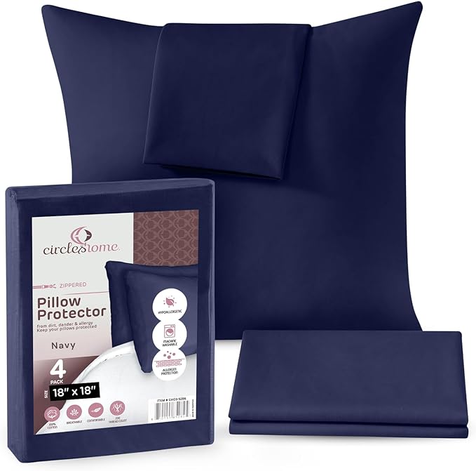 CIRCLESHOME Throw Pillow Protectors - 100% Cotton Breathable Pillowcases - 18 X 18 Square Pillowcases - Protects Pillows from Dirt, Dust and Debris (Square Pillow - 4 Pack- 18x18)