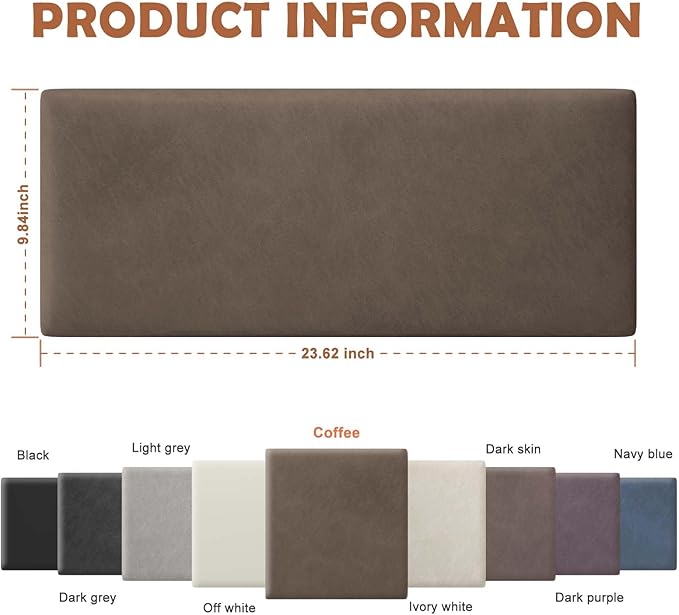 IFNOW Wall Mounted Upholstered Headboard King, 3D Peel and Stick Soundproof Panels, Reusable and Removable Padded Leather Bed Headboard, 12 Panels 9.84" x 23.62", Coffee