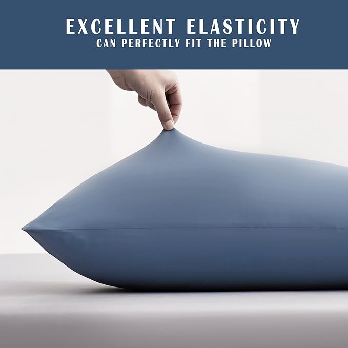 TELUS Cooling Pillowcases for Hot Sleepers King Size 2-Pack, Silky Soft Breathable Pillow Case with Envelope Close, Stay Cool Pillow Cover for Night Sweats, 20x36 Inch, Blue
