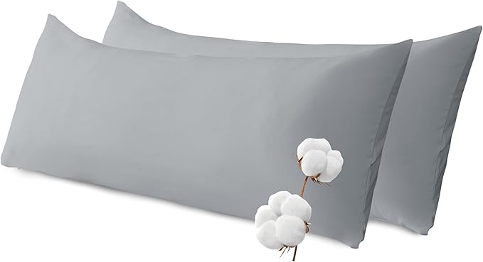 SHOUREN Cotton Memory Foam Body Pillow Insert (2 Pack)- Cooling Breathable Full Body Pillow for Side Sleeper - Soft Long Bed Pillow for Adults - 20 x 54 inch-Gray