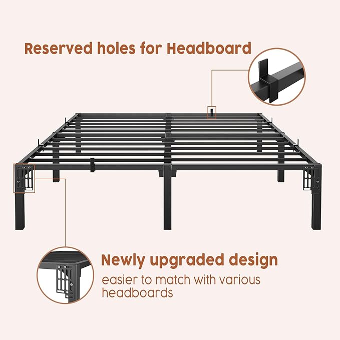 14 Inch King Metal Bed Frame, Heavy Duty Metal Platform Bed Frame with Reinforced Slats Support, 800 Lbs Load Capacity, Noise Free, No Box Spring Needed and Screws , Tool-Free Assembly Bed Frame