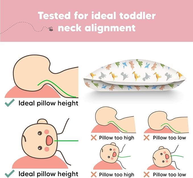 Toddler Pillow with Pillowcase - 13x18 My Little Dreamy Kids Travel Bed Pillows for Sleeping, Organic Cotton Small Pillowcase, Soft & Breathable, Machine Washable, Toddlers 2-5 years old (Roarsome)