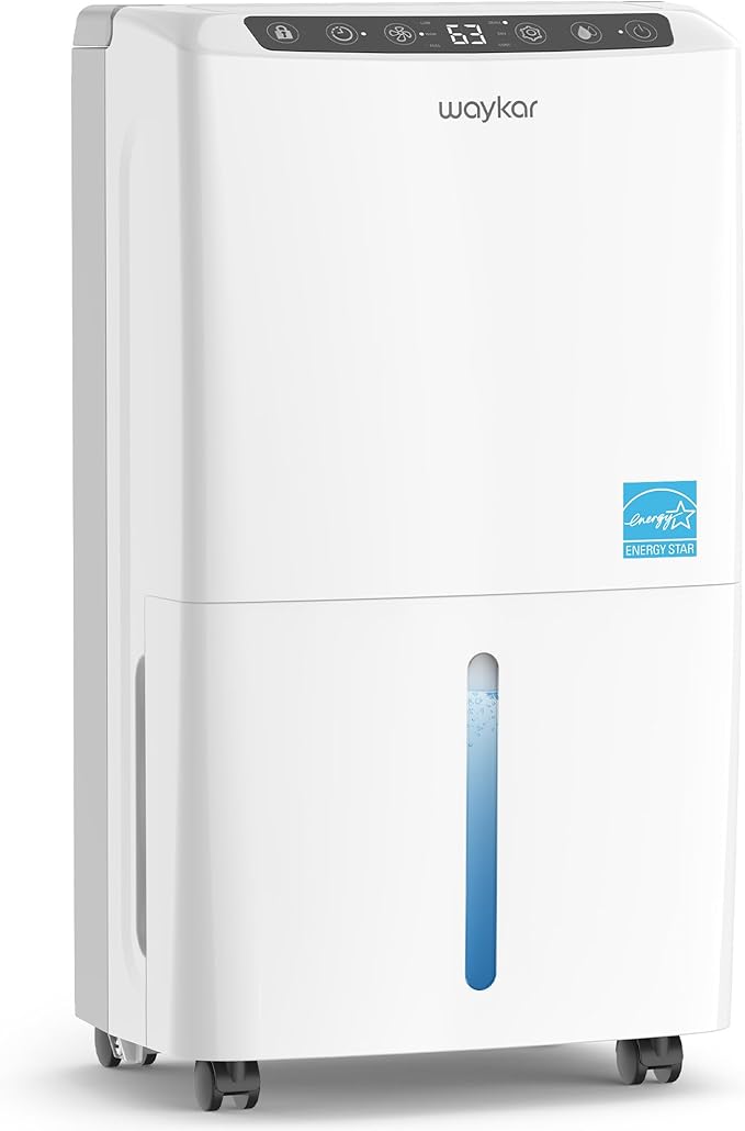 Waykar 2,000 Sq. Ft. 34 Pints 2025 Most Efficient Energy Star Dehumidifier for Basement & Home with Auto or Manual Drainage, Ultra Quiet 33dB, 0.62-Gallon Water Tank
