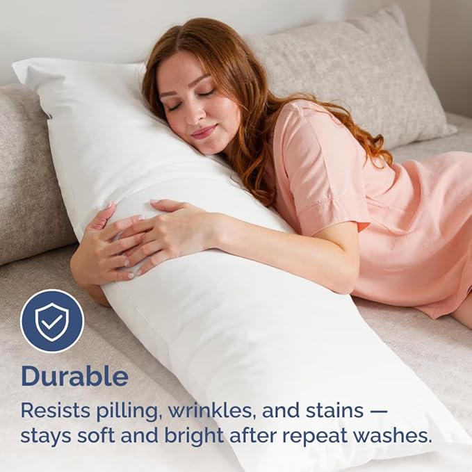 Body Pillowcases Set of 2-20x54 Long Body Pillow Case - Soft Body Pillow Cover for Sleeping & Side Sleepers - Comfy, Breathable & Fade Free - Machine Washable w/Envelope Enclosure - (Antique White)