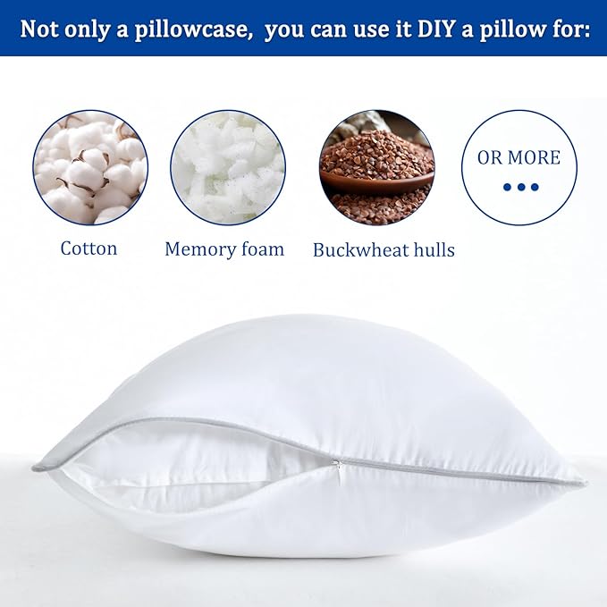 Precoco Pillow Protectors with Zipper King Size, Premium Soft 100% Long-Staple Cotton King Size Pillow Cases Set of 2, White Pillow Covers Hidden Zippered Pillow Case Protector for Gift, 20x36
