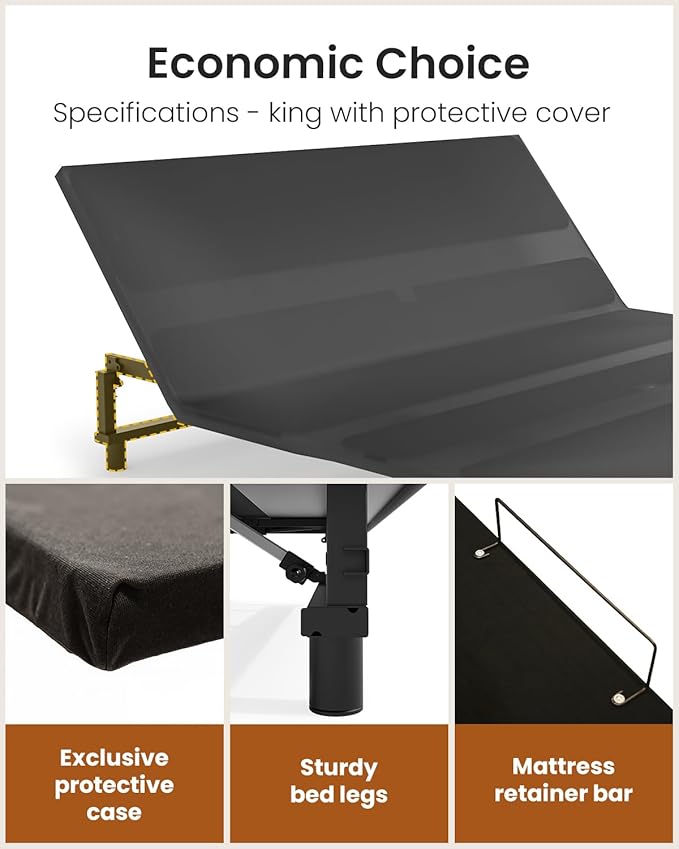 King Adjustable Bed Base Frame with Wireless Remot, Easy Installation, Heavy-Duty Steel Frame, Whisper-Quiet Motor, Head & Foot Lift, Zero Gravity & Anti-Snore Modes Comfort (79" L x 74" W x 12.72" H)