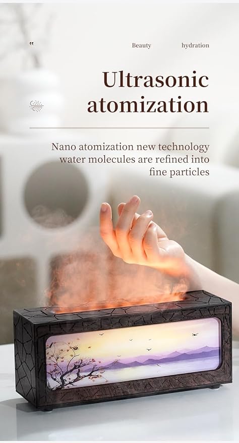 Essential Oil Diffuser 250ml, Fireplace Flame Aromatherapy Diffuser with Auto Shut-Off, 7 Color LED Lights, Ultrasonic Quiet Timer for Home Bedroom Office Yoga Relaxation(C08B)
