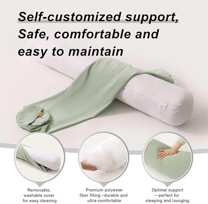 Body Pillow for Adults,Long Round Pillow,Big Cylindrical Pillow,Large Full Bolster Pillows for Side Sleepers (Celadon Green, 39.37"*7.87")