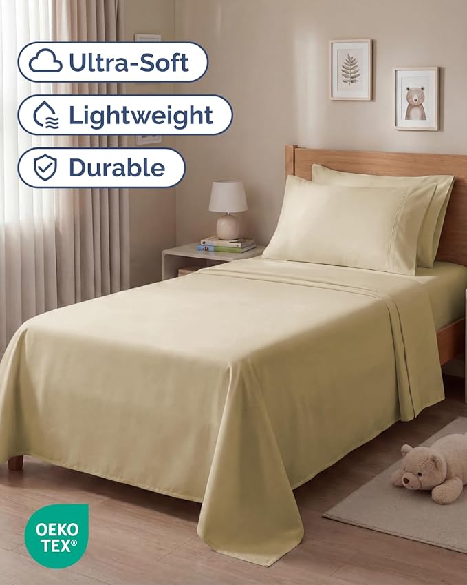 Twin 4 Piece Sheet Set - Comfy, Breathable & Cooling - Soft Hotel Luxury Bedding for Women, Men, Kids, Teens & Children - 1 Flat & 1 Fitted Sheet & 2 Pillowcases w/ Deep Pockets - Wrinkle Free - Beige