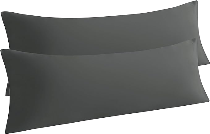 NTBAY Body Pillow Cases Set of 2, 2 Pack Brushed Microfiber 20x54 Pillow Cases, Soft, Wrinkle, Fade, Stain Resistant Dark Grey Pillow Cases with Envelope Closure, 20x54 Inches, Dark Grey