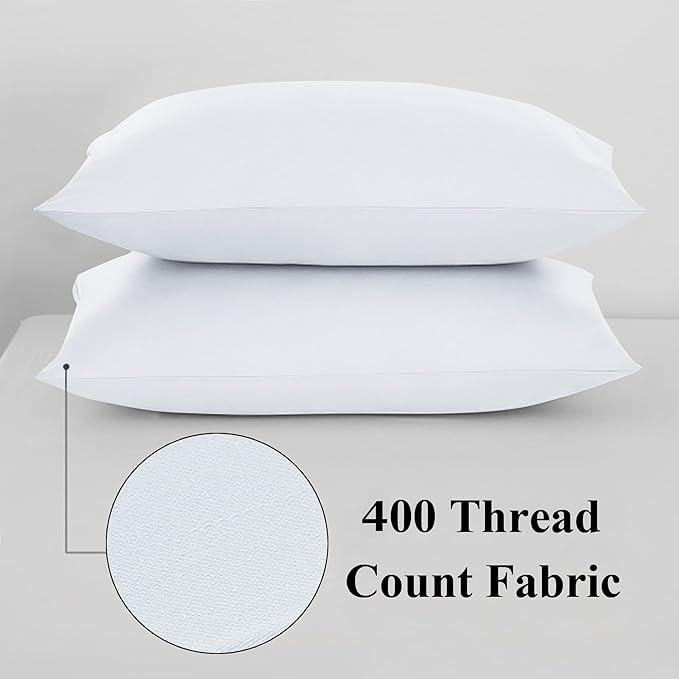 100% Egyptian Cotton Standard Pillow Protectors Set of 4, 400 Thread Count Sateen Weave White Cooling Pillowcase, Easy Care Zippered Style Pillow Covers (4 Pack, White, Standard)