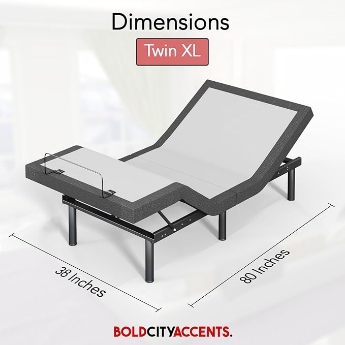 Adjustable Bed Frame with Wireless Remote - Comfortable Zero Gravity Massage with Head & Foot Incline, Dual USB Charge & Under-Bed Nightlights - Powder Coated TwinXL Adjustable Frame