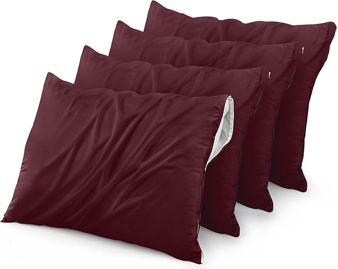 Utopia Bedding Premium 100% Waterproof Pillow Protectors with Zipper Queen Size (Set of 4), Bed Bug and Dust Mite Proof Zippered Pillow Covers, Pillow Encasement Cases, Burgundy