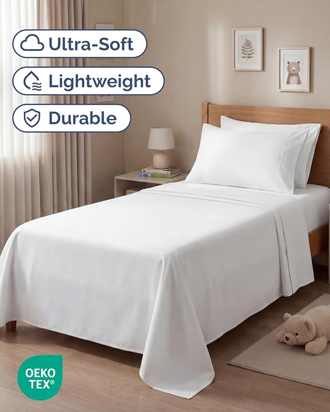 Twin 4 Piece Sheet Set - Comfy, Breathable & Cooling - Soft Hotel Luxury Bedding for Women, Men, Kids, Teens & Children - 1 Flat & 1 Fitted Sheet & 2 Pillowcases w/ Deep Pockets - Wrinkle Free - White