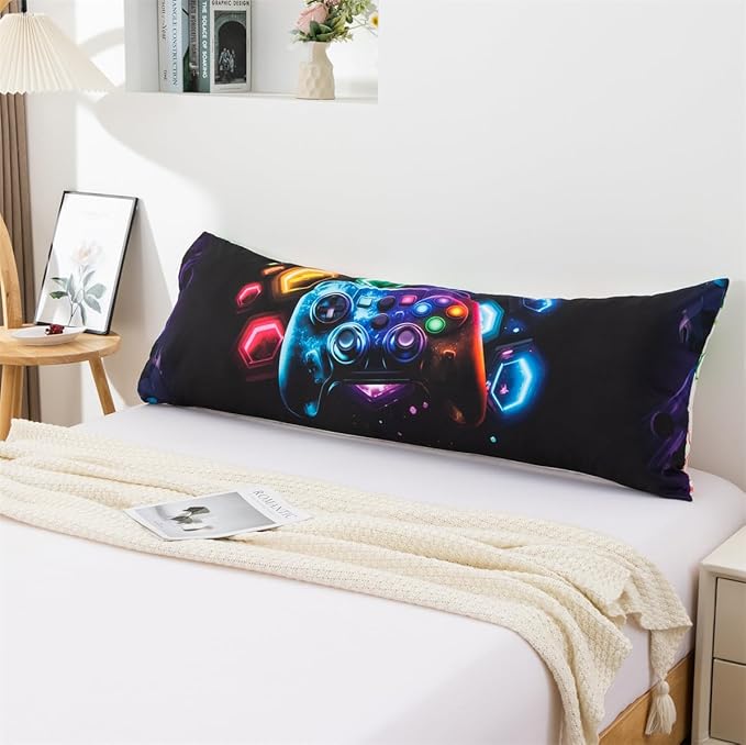 NTBED Space Gaming Body Pillow Cover Universe Game Console Microfiber Pillowcase with Envelope Closure for Kids Boys Adults,(20"x54",Multi)