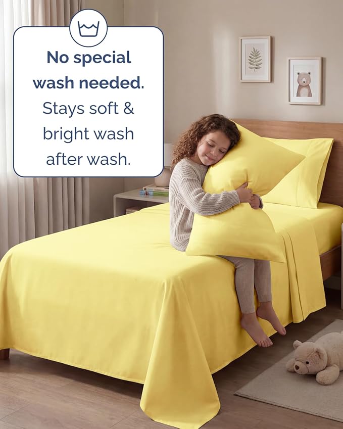 Twin 4 Piece Sheet Set - Comfy, Breathable & Cooling - Hotel Luxury Bedding for Women, Men, Kids, Teens and Children - 1 Flat & 1 Fitted Sheet & 2 Pillowcases w/ Deep Pockets - Wrinkle Free - Yellow
