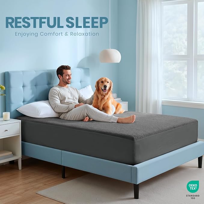 Twin XL Size Mattress Protector Waterproof, Premium 200 GSM Terry Mattress Cover, Soft & Breathable Bed Cover, Fitted Sheet Style Stretchable Deep Pockets 15" by Utopia Bedding (Gray)