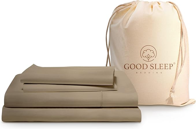 Good Sleep Bedding California King Sheet Sets, 4 Piece, 100% Egyptian Cotton Cal King Sheet Set, Sateen Weave, Ultra-Soft, 16" Deep Pocket California King Sheet Set - Taupe