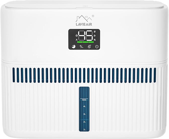 LAVIEAIR Evaporative Humidifiers for Bedroom, Living Room, Nursery, Large Room up to 300 ft², Mist-free No White Dust Top Fill Humidifier for Baby, Plants, 5L Tank, Max 48H Runtime, Easy to Clean