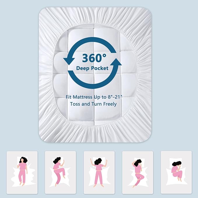 Mattress Topper Twin Size,Viscose Made from Bamboo Extra Thick Mattress Pad 8-21" Deep Pocket Soft Down Alternative Fill Mattress Protector Pillow Top Mattress Cover(39x75 Inches)