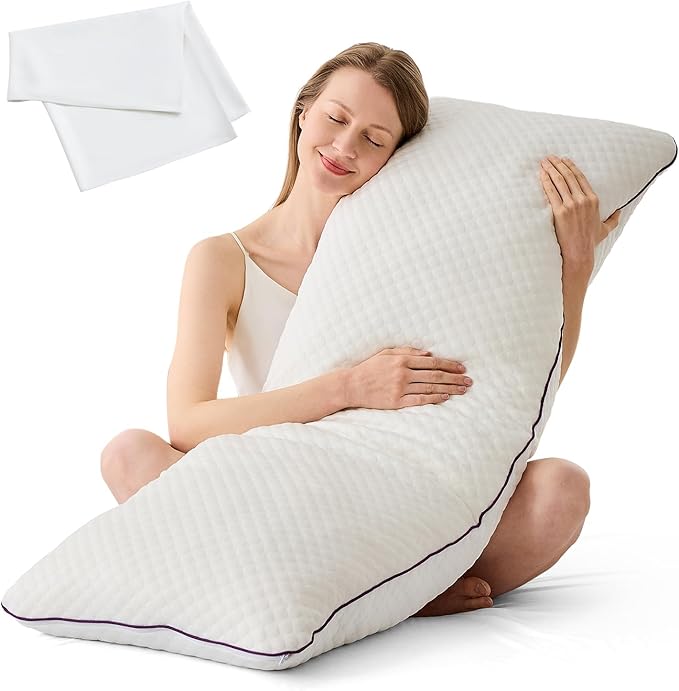 HOMELAB Cooling Adjustable Body Pillow (20x54) with White Bamboo Viscose Pillowcase Bundle, Full Body Support for Side Sleepers, Back, Hip & Knee Comfort, Shredded Memory Foam & Washable Cover
