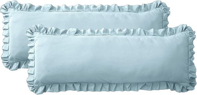 Ruffled Body Pillow Pillowcases Set of 2 – Soft Wrinkle Resistant Brushed Microfiber Body Pillowcases –Envelope Pillow Shams Festive Gift for Hotels, Guest Rooms 20x54 Inch (Baby Blue)