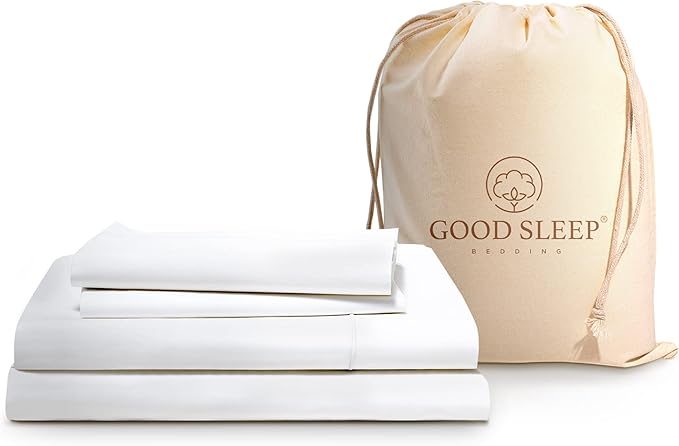 Good Sleep Bedding Twin Sheets Set - 100% Egyptian Cotton Sheets, Soft, 4 Pc Twin Sheets, Hotel Quality Bed Sheet, Deep Pocket Sheet Set Fits Upto 16" - White