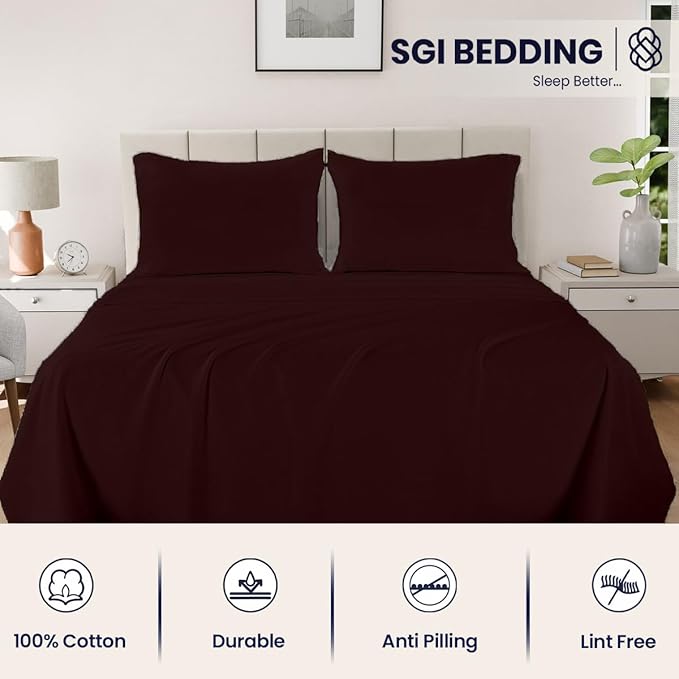 SGI bedding 100% Egyptian Cotton Sheets Queen Size – 600 Thread Count Sheets Set, Soft, Cooling, 15" Deep Pocket, Luxury Hotel Bedding, Breathable, Durable - Chocolate