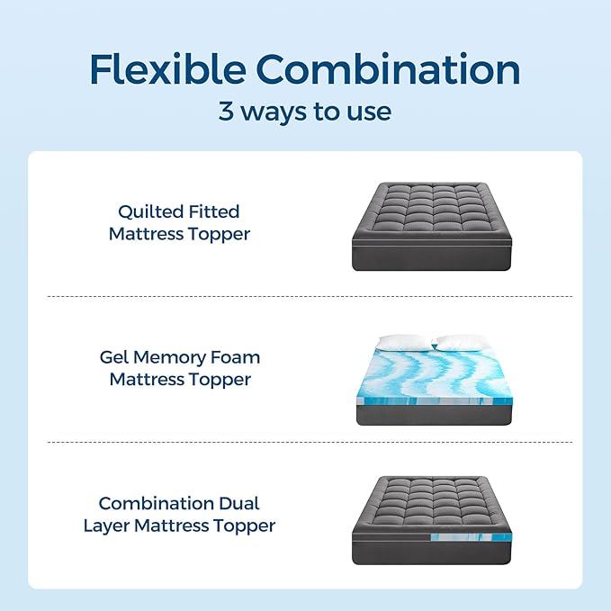 Premium Dual Layer 4 Inch Memory Foam Mattress Topper, 2 Inch Gel Memory Foam and 2 Inch Pillow Top Mattress Pad Cover for Back Pain, Extra Thick Comfort Support（Twin 39"x75"） Grey