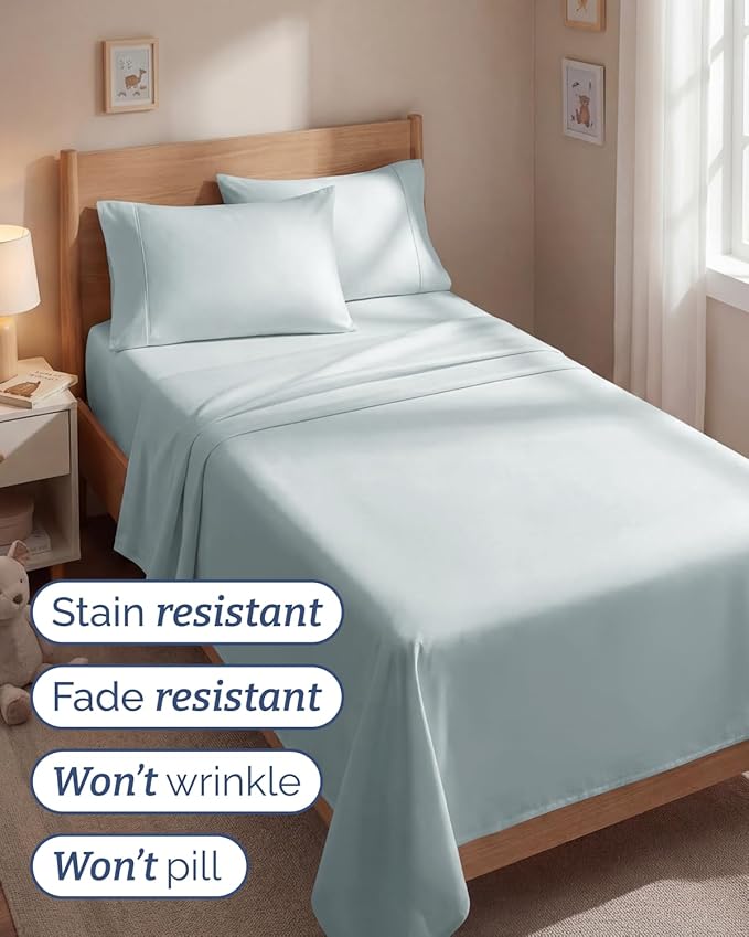 Twin 4 Piece Sheet Set - Comfy, Breathable & Cooling - Hotel Luxury Bedding for Women, Men, Kids, Teens and Children - 1 Flat & 1 Fitted Sheet & 2 Pillowcases w/ Deep Pockets - Wrinkle Free - Ice Blue