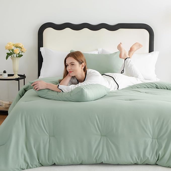 CozyLux Twin Comforter Set Sage Green, 2 Pieces Twin Extra Long Solid Breathable Bedding Sets for College Dorm, Twin XL Luxury Soft Bed Set with Down Alternative Comforter and 1 Pillowcase All Seasons