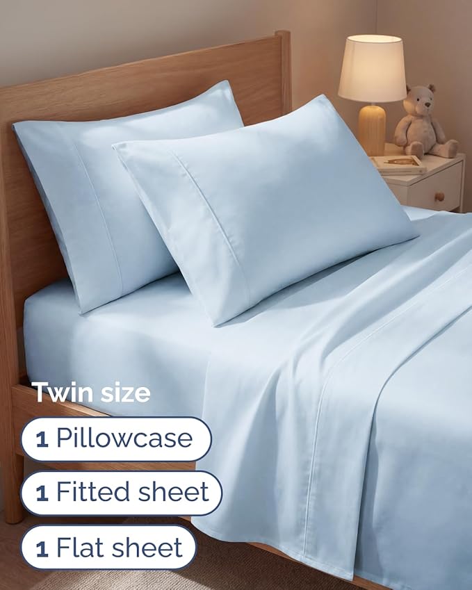Twin 4 Piece Sheet Set - Comfy, Breathable & Cooling - Hotel Luxury Bedding for Women, Men, Kids, Teens and Children - 1 Flat & 1 Fitted Sheet & 2 Pillowcases w/ Deep Pockets - Wrinkle Free - Sky Blue