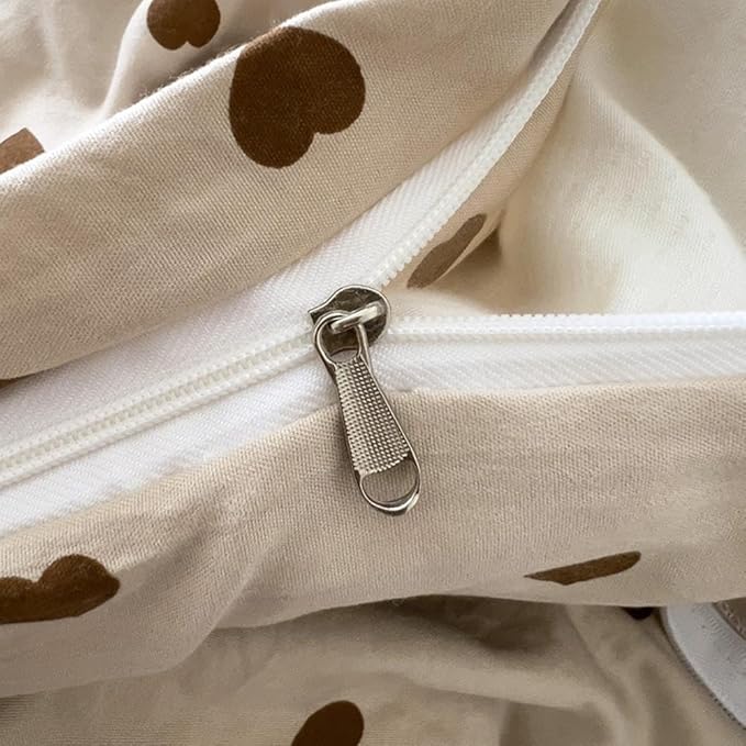 Nayoroom Brown Heart Duvet Cover Full Size Vintage Hearts Printed on Taupe Duvet Cover Kids Girls 3 Pieces Soft Microfiber Farmhouse Bedding Set with Zipper Closure