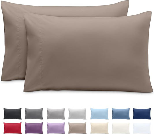 Bare Home Microfiber Pillow Cases - King 20x40 - Cooling Pillowcases - Double Brushed - Easy Care - Envelope Closure (King Pillowcase Set of 2, Taupe)